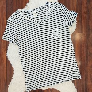 PINK VS Gray Black Striped V-neck Pocket T-shirt